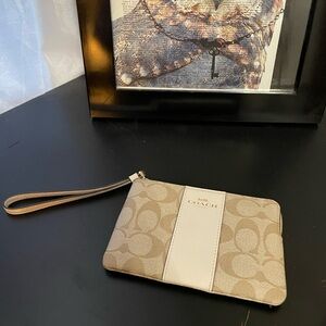 Coach Light Khaki and Chalk Wristlet